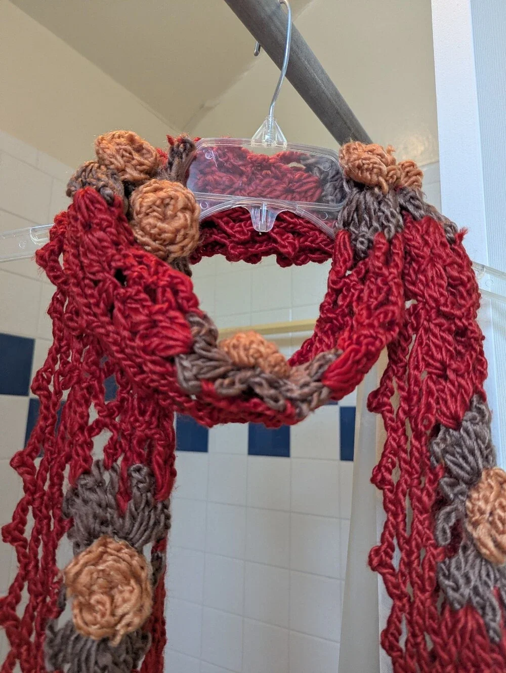 Beautiful Handmade red and brown crocheted scarf